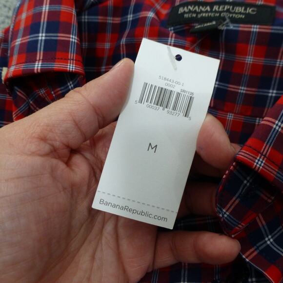 Banana Republic Shirt Mens Medium Slim Fit Tech Stretch Button Up Red Plaid NWT - Picture 7 of 12